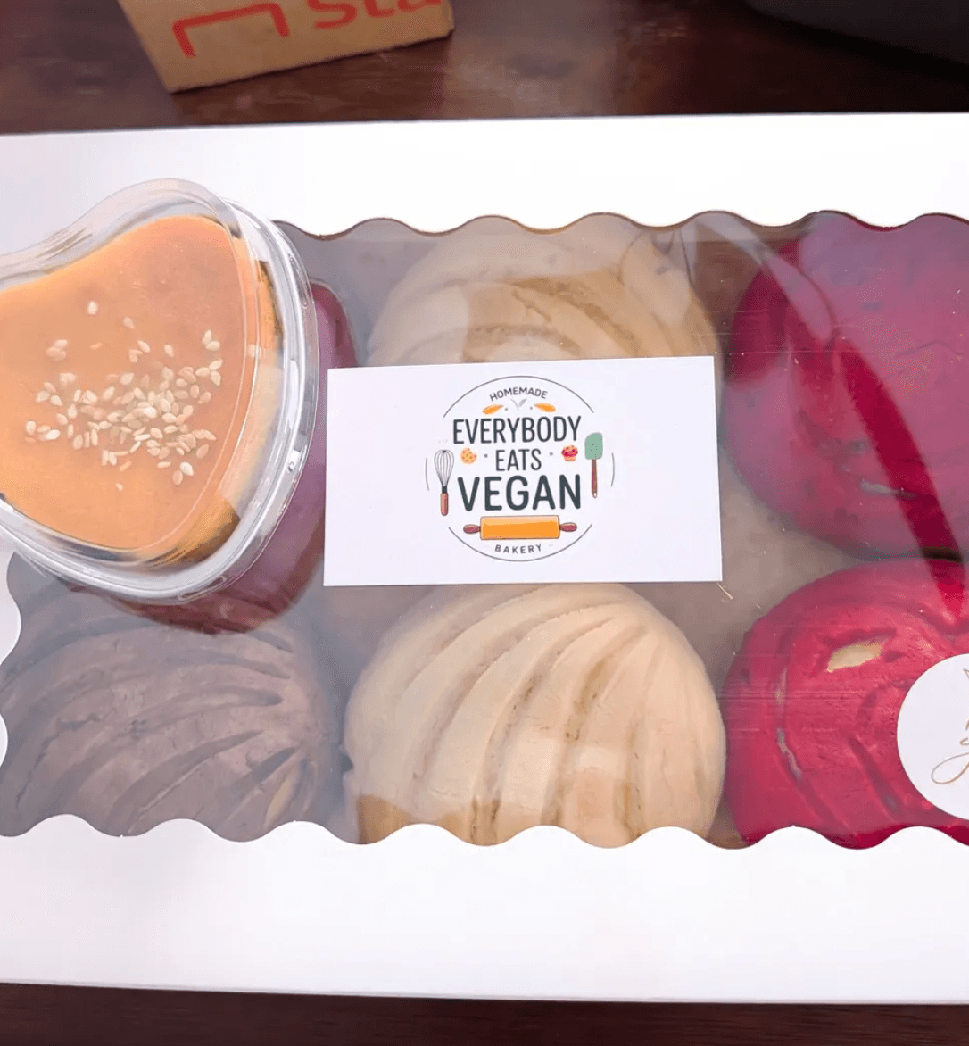 Everybody Eats Vegan bakery box with conchas